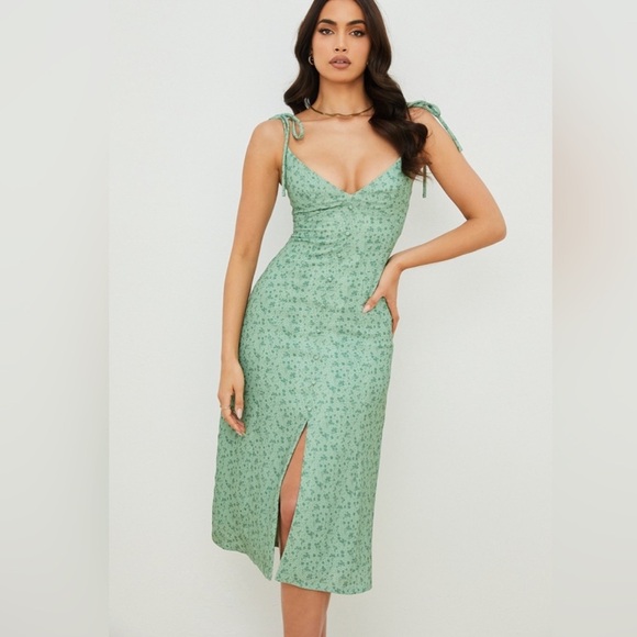 NWOT HOUSE OF CB 'Cornelia' Green Tonal Floral Midi Dress -Size M *37* - Picture 5 of 13